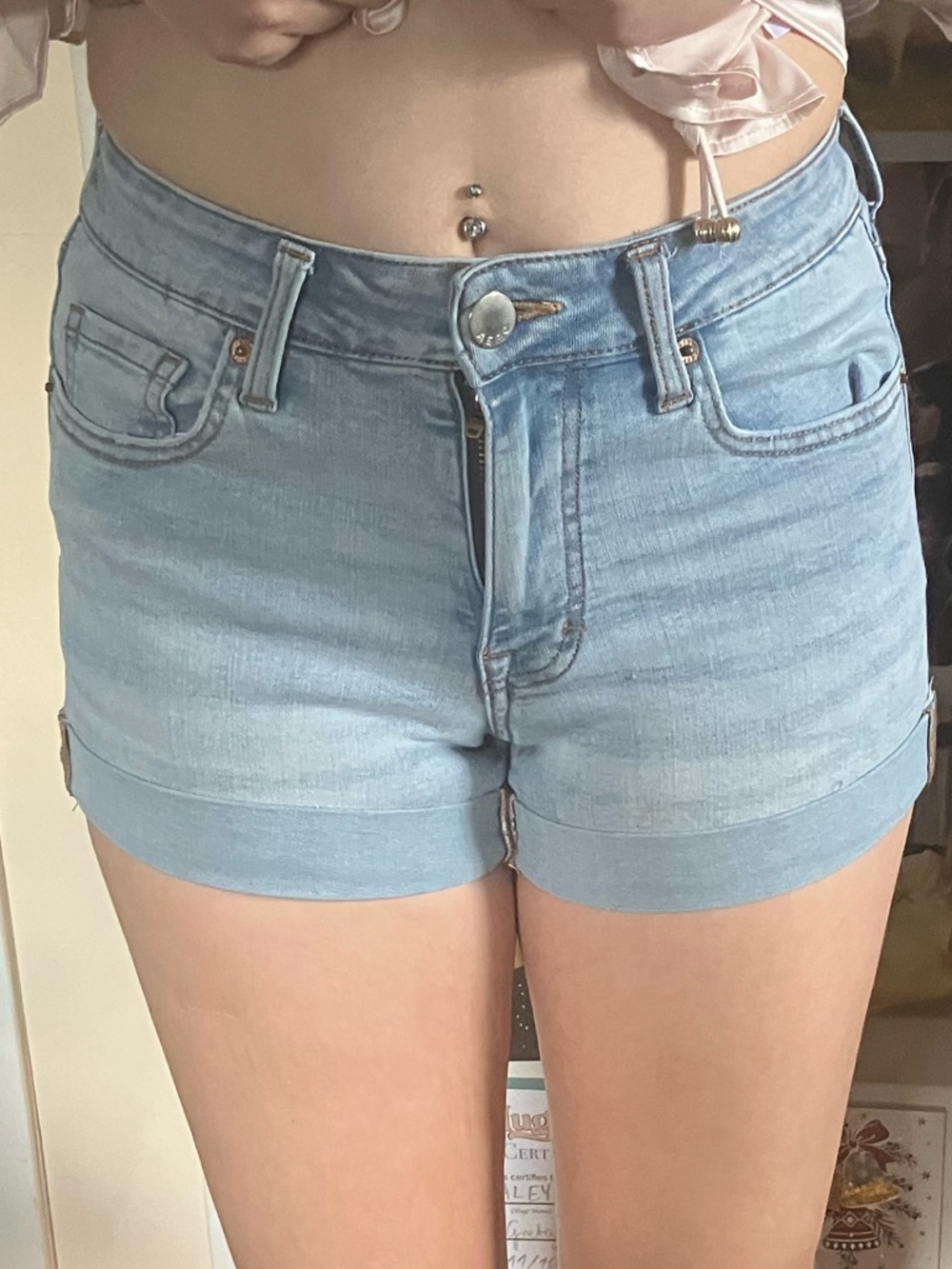 Aeropostale Light Blue High-Rise Cuffed Denim Shorts